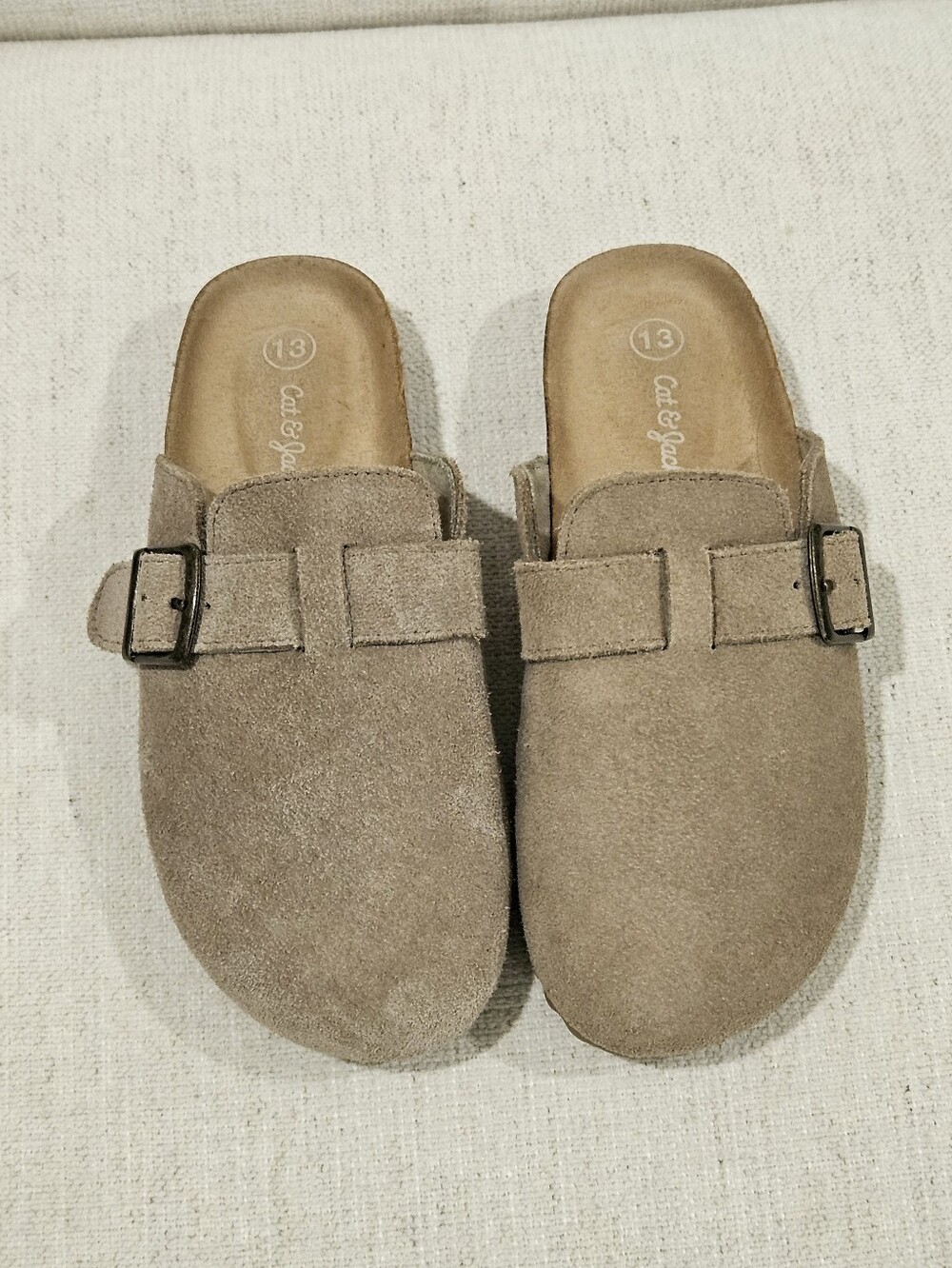 Cat & Jack Kids Tan Suede Slip-On Clogs with Buckle - Picture 2 of 4